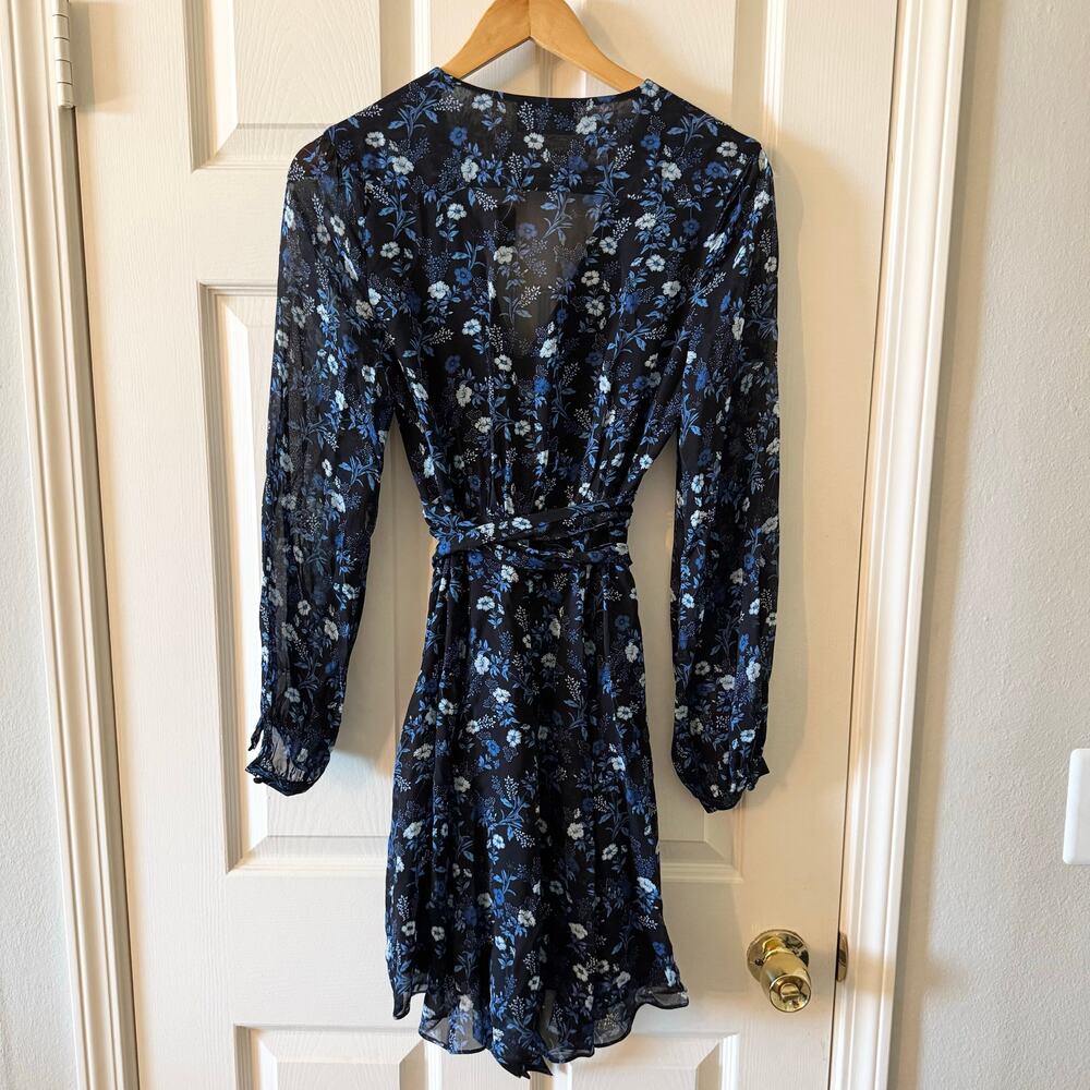 The Kooples Short Tie Waist Dress in Floral Blue Poppy Print - Picture 11 of 13